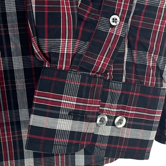 Izod Mens Button Up Long Sleeves Shirt Size L Collared Plaid Red Black Cotton - Picture 5 of 10